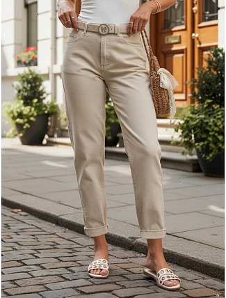 Dámske džínsy Mom Fit s opaskom, béžové, FashionStreet UY3085