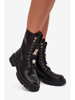 Botki Workery Damskie Z Przypinkami Ocieplane Czarne Lomina