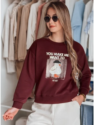 Dámska nadrozmerná mikina s potlačou GOOSHY bordová FashionStreet BY1426 Dámska nadrozmerná mikina s potlačou GOOSHY bordová FashionStreet BY1426