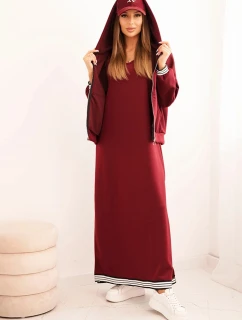 Dámska súprava z viskózy s otvorenou mikinou a dlhou sukňou bordová