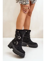 Botki Damskie Na Masywnym Obcasie Z Klamrami I Paskiem Czarne Nerelisa