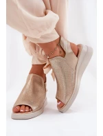 Sandały Damskie Na Koturnie Złote Mevinette