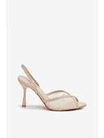 Dámské sandály na podpatku s krajkou a ozdobami Béžové Melivelle