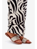 Eleganckie Klapki Damskie Z Ozdobą Na Płaskim Obcasie Camel Lovehia