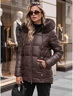 Dámska zimná prešívaná bunda s kapucňou, tmavohnedá, FashionStreet TY5758 Dámska zimná prešívaná bunda s kapucňou, tmavohnedá, FashionStreet TY5758