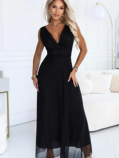 687-1 Elegantné maxi šaty s výstrihom do V a odhalenými chrbtom – čierne