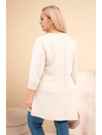 Dámske viskózové šaty PLUS SIZE s voľným strihom a dlhými rukávmi béžovej farby