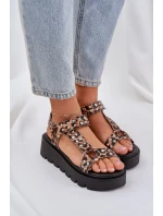 Zdobione Sandały Na Platformie Panterka Brązowe Tatellia