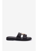 Klapki Damskie Na Płaskim Obcasie Ze Złotą Ozdobą Czarne Karinma