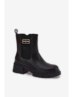 Botki Sztyblety Damskie Ze Złotym Detalem Ocieplane Czarne Serene