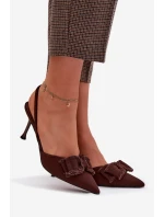 Dámské sandály na podpatku s mašlí Čokoládové Hestia