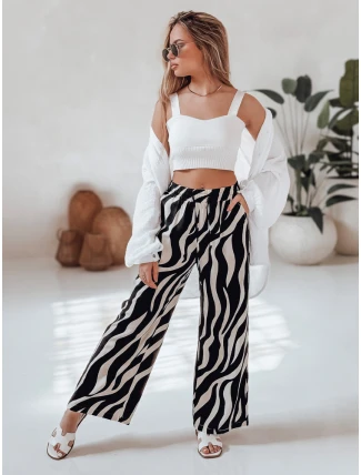 Dámske pruhované nohavice so širokými nohavicami ZEBRAVIBE béžovo-čierne FashionStreet UY2653 Dámske pruhované nohavice so širokými nohavicami ZEBRAVIBE béžovo-čierne FashionStreet UY2653