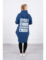 Zateplená mikina s dlhým chrbtom a kapucňou, tmavo modrá