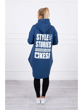 Zateplená mikina s dlhým chrbtom a kapucňou, tmavo modrá