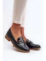 Skórzane Damskie Lakierowane Mokasyny Laura Messi 2760 Granatowe