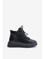 Lekkie Skórzane Buty Sportowe Na Platformie Artiker 55C1041 Czarne