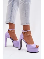 Lakované dámské sandály na podpatku a platformě fialové Horvia