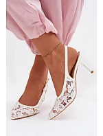 Dámské sandály na podpatku s krajkou bílé Pelivelle