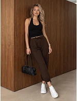 Dámske joggerové nohavice s gumou v páse, čokoládová farba, FashionStreet UY3155 Dámske joggerové nohavice s gumou v páse, čokoládová farba, FashionStreet UY3155