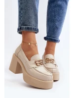 Zazoo 20170 Dámske kožené topánky na podpätku light beige Zazoo 20170 Dámske kožené topánky na podpätku light beige