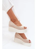 Sandały Damskie Na Koturnie I Platformie Jasnobeżowe Felyra