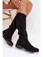 Dámské kozačky s otevřeným vzorem na nízkém podpatku S.Barski HY61-8022 Černé