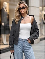 Krátka dámska bomberová bunda s vysokým stojáčikom, čierna, FashionStreet TY5847 Krátka dámska bomberová bunda s vysokým stojáčikom, čierna, FashionStreet TY5847