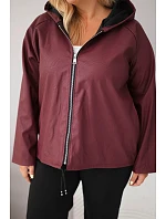 Dámska bunda vo veľkosti Plus Size s kapucňou a nastaviteľným spodným okrajom, bordová farba