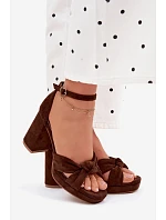 Dámské sandály na podpatku z imitace semiše čokoládové Rosetta