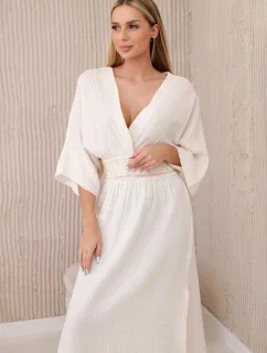 Mušelínové šaty s výšivkou v páse svetlo béžovej farby