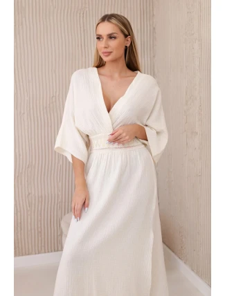 Mušelínové šaty s výšivkou v páse svetlo béžovej farby