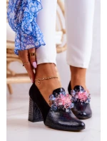 Zamszowe Wężowe Czółenka Na Słupku Czarne Sofie