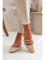 Lakierowane Baleriny Z Paskami Na Niskim Obcasie Beżowe Bialettia