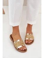 Skórzane Klapki Z Ozdobnym Detalem I Plecionką Zazoo 40426 Złote