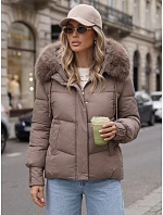 Dámska prešívaná bunda s kožušinovou kapucňou, béžová, FashionStreet TY5893 Dámska prešívaná bunda s kožušinovou kapucňou, béžová, FashionStreet TY5893