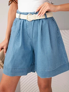Dámske šortky s pleteným pásom z ľahkého denimu