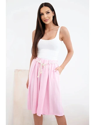 Dámske viskózové letné šortky s boho opaskom candy pink