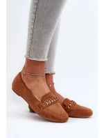 Błyszczące Mokasyny Damskie Z Łańcuchem Camel Aredilla