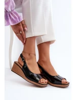 Damskie Lakierowane Sandały Na Koturnie Sergio Leone SK301 Czarne