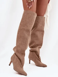 Kozaki Damskie Na Szpilce Wsuwane Beżowe Mavilla