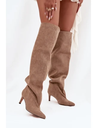 Kozaki Damskie Na Szpilce Wsuwane Beżowe Mavilla