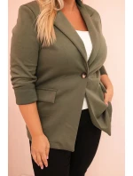 Dámske viskózové sako Plus veľkosť dlhý rukáv golier Khaki