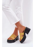 Klapki Damskie Na Platformie I Masywnym Obcasie Żółte Rizana