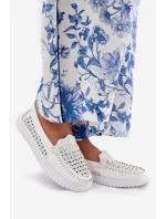 Skórzane Mokasyny Damskie Z Ażurowym Wzorem Vinceza 88028 Białe