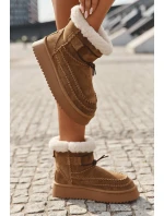 Zamszowe Śniegowce Damskie Z Ozdobnymi Przeszyciami  Big Star SS274373 Camel