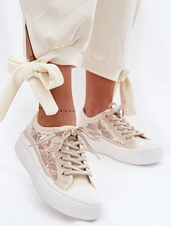 Lee Cooper LCW-26-44-4481 Dámske šnurovacie tenisky na platforme Beige