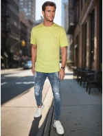 Pánske bavlnené základné tričko s výšivkou žlté FashionStreet RX5636
