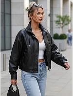 Dámska oversize čierna kožená bunda FashionStreet TY5664 Dámska oversize čierna kožená bunda FashionStreet TY5664
