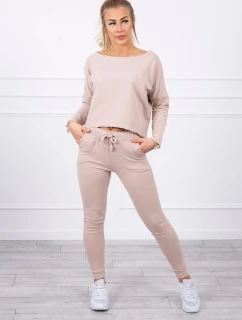 Súprava s oversize blúzkou v béžovej farbe