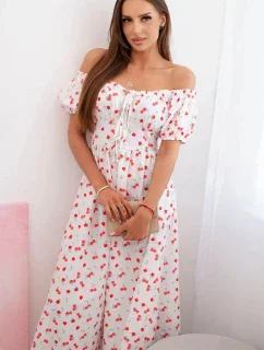 Dámske maxi šaty s kvetmi a lopatkami biele